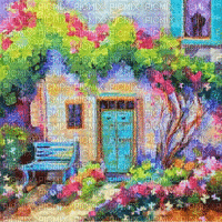 soave background animated vintage house garden rainbow - Gratis animeret GIF