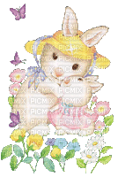 Bunnies in the Spring Garden - Free animated GIF