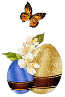 Ostereier, Gold, Blau, Blumen, Schmetterling - 無料png
