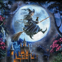 halloween witch bg gif sorcière lune - Δωρεάν κινούμενο GIF