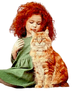 Little girl red hair and cat