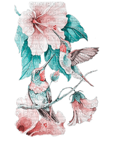 soave deco bird flowers hummingbird teal pink - Free PNG