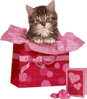 Kaz_Creations Cat-Gift-Love-Hearts - png gratis