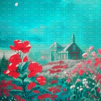Turquoise and Red Garden - безплатен png