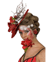 Femme avec un chapeau rouge et une fleur - png gratuito
