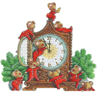 Joyeux Noël animé - horloge et souris avec des branches de sapin - GIF animé gratuit