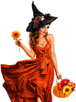 Woman.Witch.Flowers.Halloween.Orange - PNG gratuit