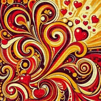 Red and Yellow Swirls and Hearts - ücretsiz png