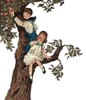 children on apple tree