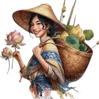 loly33 femme asiatique  fleur - zdarma png