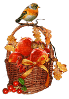 Autumn. Bird. Basket, apples. Leila - bezmaksas png