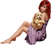 Woman with her dog. Purple dress. Leila - ücretsiz png