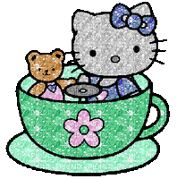 Hello kitty and teddy in a cup - GIF เคลื่อนไหวฟรี