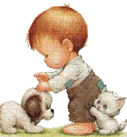 Junge, Baby, Hund, Katze - GIF animado gratis