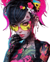 rainbow neon woman pink black punk - Free PNG