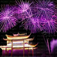 Chinese Palace with Purple Fireworks - ücretsiz png