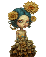 surreal art girl sunflowers yellow blue - zdarma png