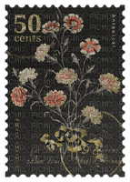 black flower postage stamp - Free PNG