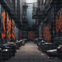 Black Alleyway with Orange Graffiti - фрее пнг