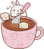 Pixel Bunny Stirring Tea - PNG gratuit
