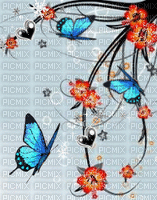 image encre animé papillon fleurs edited by me - Бесплатный анимированный гифка