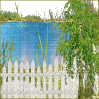 pond etang background fond spring printemps frühling primavera весна wiosna paysage landscape garden jardin tree arbre fence gif anime animated animation tube - Бесплатный анимированный гифка