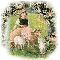 vintage child with sheep - ücretsiz png