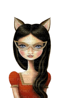 woman red cat art illustrated - ücretsiz png