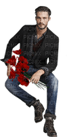 Man Jeans Red Poopy Flower  - Bogusia - bezmaksas png