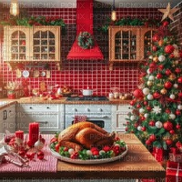 Christmas Kitchen and Turkey Dinner - PNG gratuit