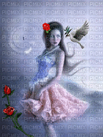 image encre animé effet femme oiseau - Zdarma animovaný GIF