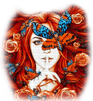 Woman.Butterflies.Roses.Fantasy - KittyKatLuv65 - kostenlos png