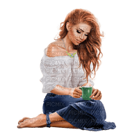 MUJER TOMANDO CAFE - 免费PNG