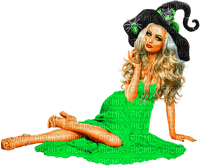 Woman.Witch.Halloween.Green.Black - 無料png