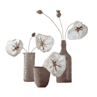 beige vases with flowers - Free PNG