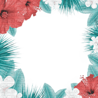soave frame summer tropical flowers  pink teal - 無料png