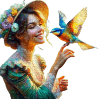 loly33 femme printemps oiseaux - PNG gratuit