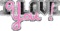 text i love you glitter pink