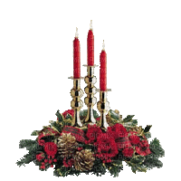 Noël : chandelier - roses - pommes de pin - houx et sapin