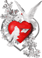 soave deco vintage dove bird  heart flowers - Free PNG