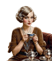 art deco woman vintage tea - 免费PNG