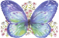 blue butterfly with flowers - GIF animasi gratis