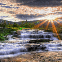 sunset fond background landscape paysage gif anime animated animation water river fluss eau waterfall cascade