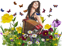 loly33 femme printemps fleur - Free PNG