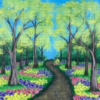 spring path forest trees flower flowers background - PNG gratuit