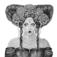 Y.A.M._Gothic Fantasy woman black-white - PNG gratuit
