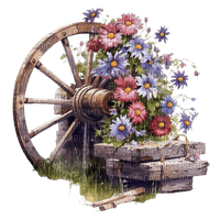 fleurs sur roue chariot - darmowe png