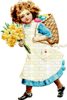 Easter girl and flowers - gratis png