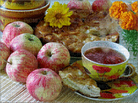 Apfelkuchen und Tee - Gratis animerad GIF