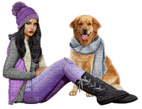kvinna-hund-woman and dog--sitter--seated - png ฟรี